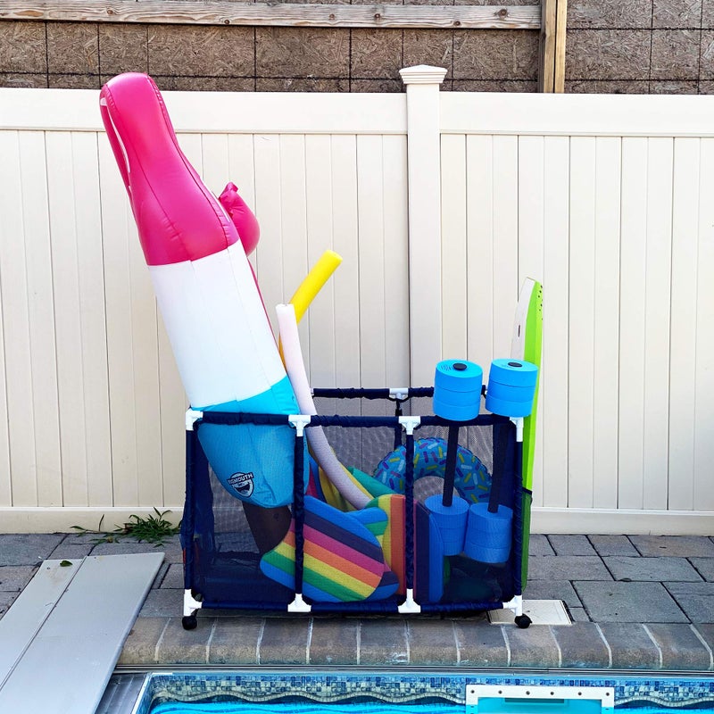 Essentially Yours Pool Noodles Holder, Toys, Balls and Floats Equipment Mesh Rolling Storage Organizer Bin, Kids Height, Large, (43" W x 25" L x 28" H), White Style 563009 - Image 4
